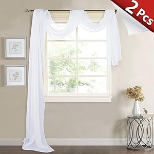 RYB HOME Long Sheer Valances Scarfs White Voile Tiers Window Decoration for Wedding/Holiday/Festival, Wide 60 in x Long 216 in Each Panel, 2 Pieces