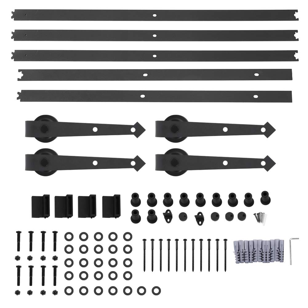 Barn Door Sliding Kit, 16FT Double Door Sliding Door Track Wood Door Hardware Closet Kit, Heavy Duty Carbon Steel Wheel Roller Kit for Double Door