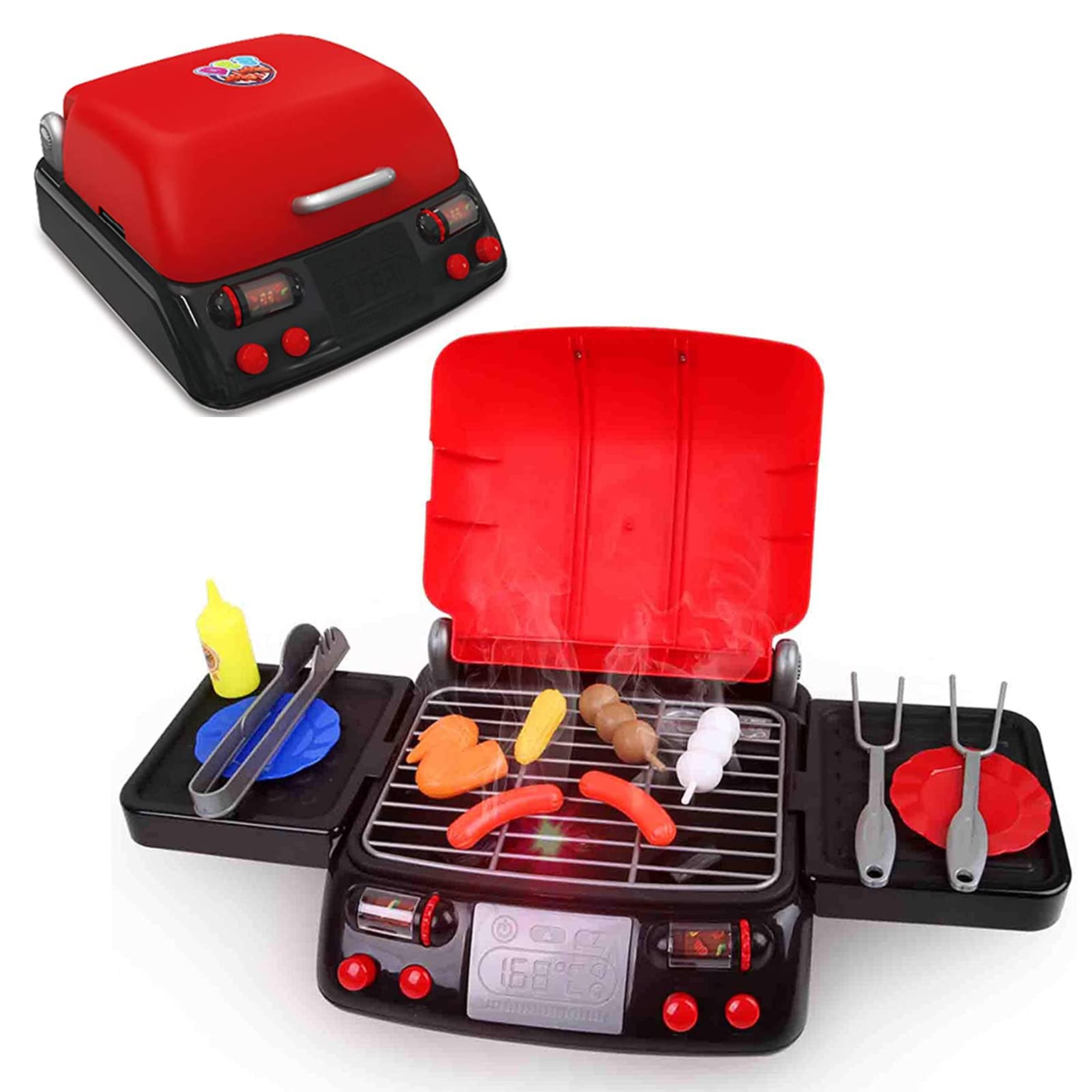 kramow Pretend food,Pretend Play Toys, Cooking BBQ Accessories Play Food Kitchen Set, Cooker for kids,Toys for 3+ Year Old Boys Girls, Sound & Light & Steam