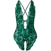 SOLY HUX Women's One Piece Lingerie Sexy Lace Babydoll Deep V Teddy Criss Cross Backless Teddy Mini Bodysuit