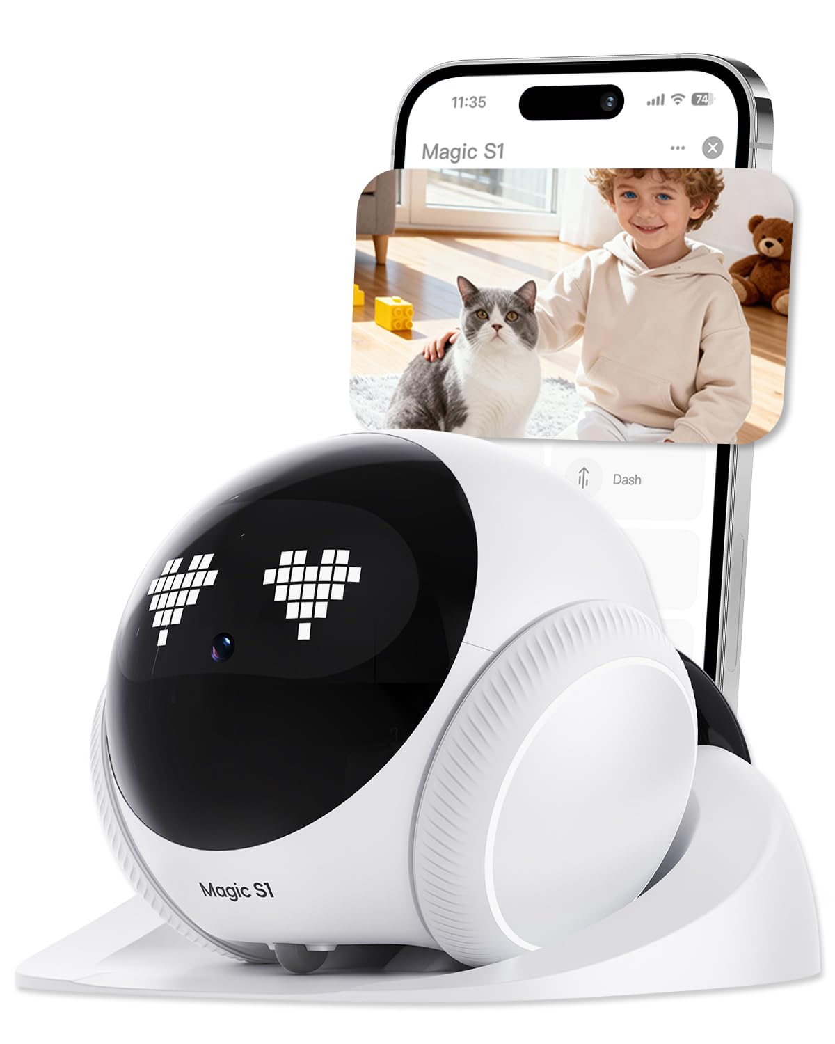 Photo 1 of Crigge Magic S1 Indoor Security Robot Camera 1080P Movable Pet Camera with App Control, 2-Way Audio, Motion Detection, Night Vision, Auto-Recharge, Smart Home Cam for Pet/Elderly/Baby (White)