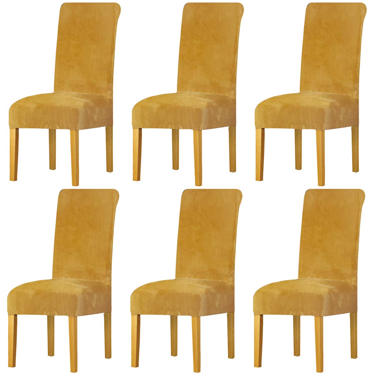 LANSHENG Dining Chair Covers Set of 6, Stretch High Back Chair Seat Protector Slipcovers, Washable Removable Kitchen Chair Covers for Dining Room (Mustard, Set of 6)
