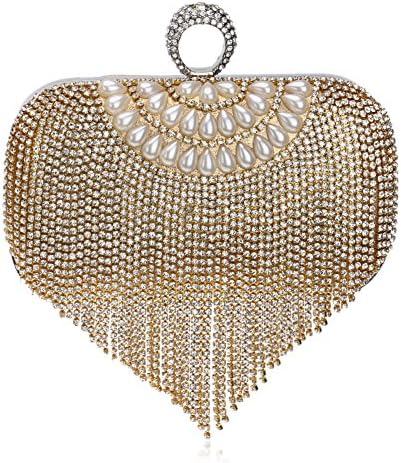 LoriLi Womens Vogue Tassels Luxurious Bride Clutch Wedding Evening Bag(Gold)