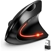 tlkawzy Ergonomic Vertical Wireless Mouse Stylish Rechargeable 2.4G Optical Mice Cordless Mouse with USB Receiver, 800/1200 /1600 DPI, 5 Buttons for Laptop,PC,Mac,Computer (Black)