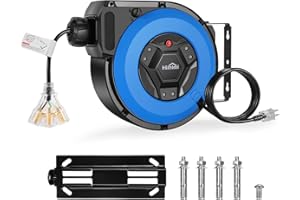 HIMIMI 50FT+6.5FT Retractable Extension Cord Reel, Wall/Ceiling Mounted Extension Cord Reel for Garage Workshop, 14AWG/3C SJTOW, 13A Circuit Breaker, 3-Lighted Triple Outlets, Security Lock, UL Listed