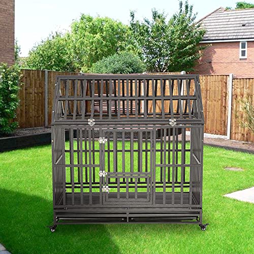 LUCKUP Heavy Duty Dog Cage Metal Kennel and Crate for Medium and Large Dogs, Pet Playpen with