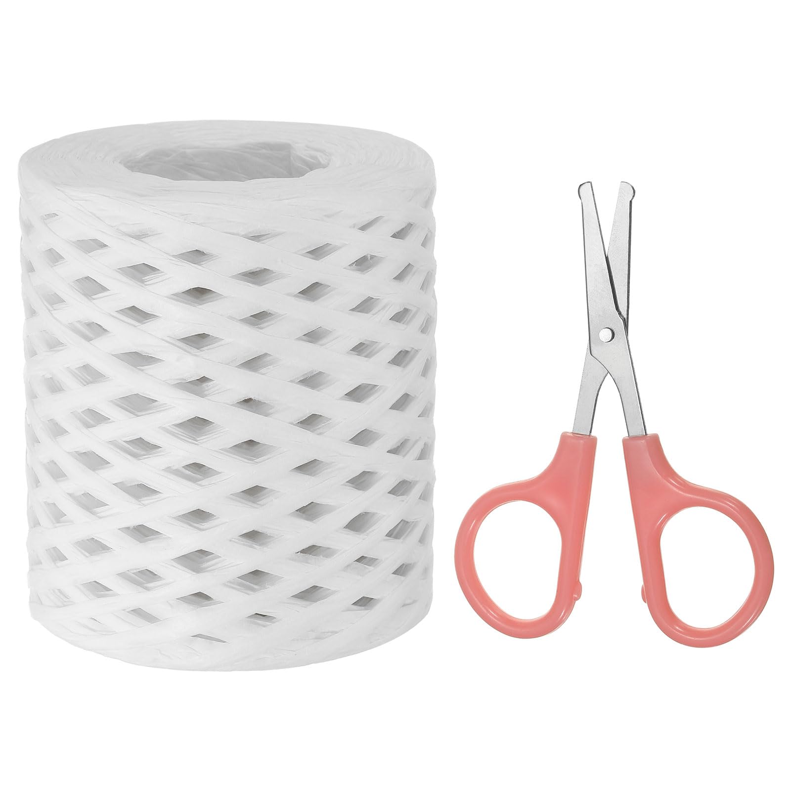 PATIKIL Raffia Paper Craft Ribbon Assortment Kit, Natural Raffia String with Scissor for Gifts, Flower Bouquets, Decoration, White, 218 Yards