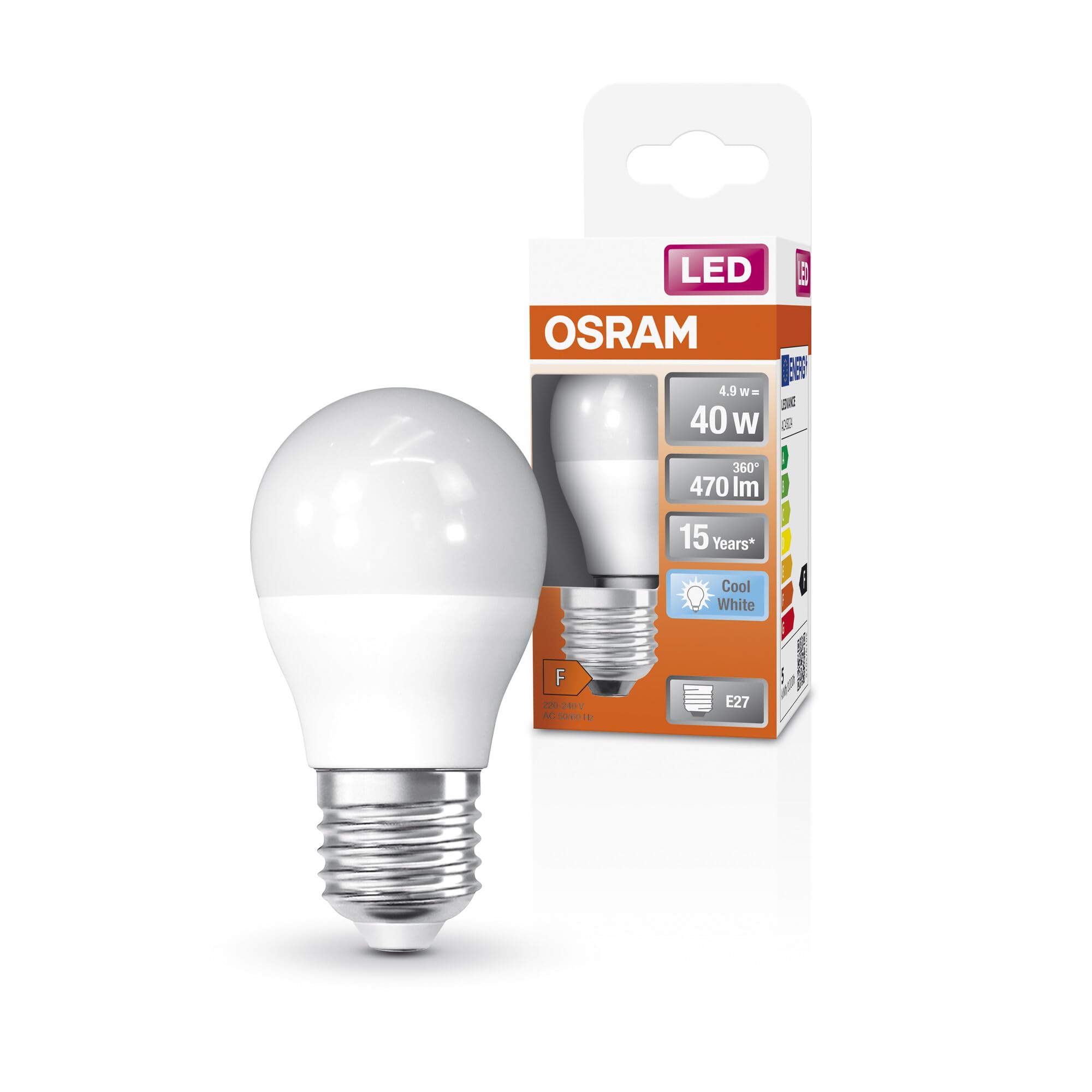 OSRAM Led Star Classic P40 Led Lamp for E27 Socket, Drop Shape, Fr, 470 Lumens, Cold White (4000K), Replacement for Conventional 40W Light Bulbs, Not Dimmable, 6-Pack