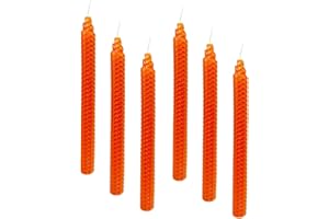 XIANGZHU Set of 6 Beeswax Taper Candles in Orange, Quality Hand-Rolled 10 Inch Smokeless Uncented Long Candles for Household, Wedding, Party, and Home Décor Candlesticks
