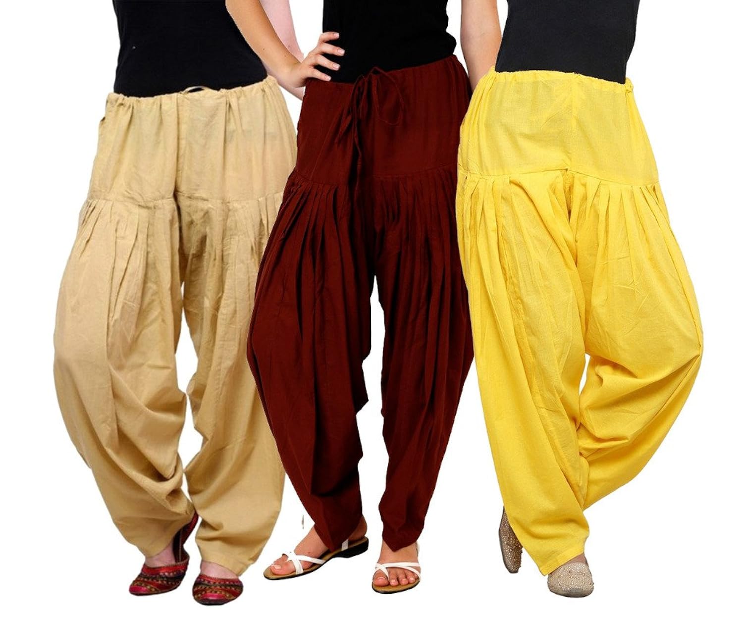 luvcare 100% pure cotton patiala salwar for womens(beige, brown and yellow)