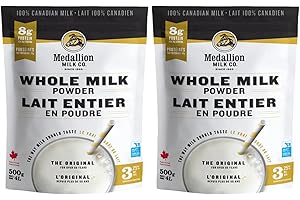Medallion Brand Whole Milk Powder 500g 2 Pack - Dried Milk from Canada, Free of Antibiotics, No rbST or rBGH