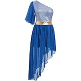 IBAKOM Praise Dance Dress Women Metallic Tank Top Sequin Waist Chiffon Skirt Worship Overlay and Tunic Liturgical Dancewear