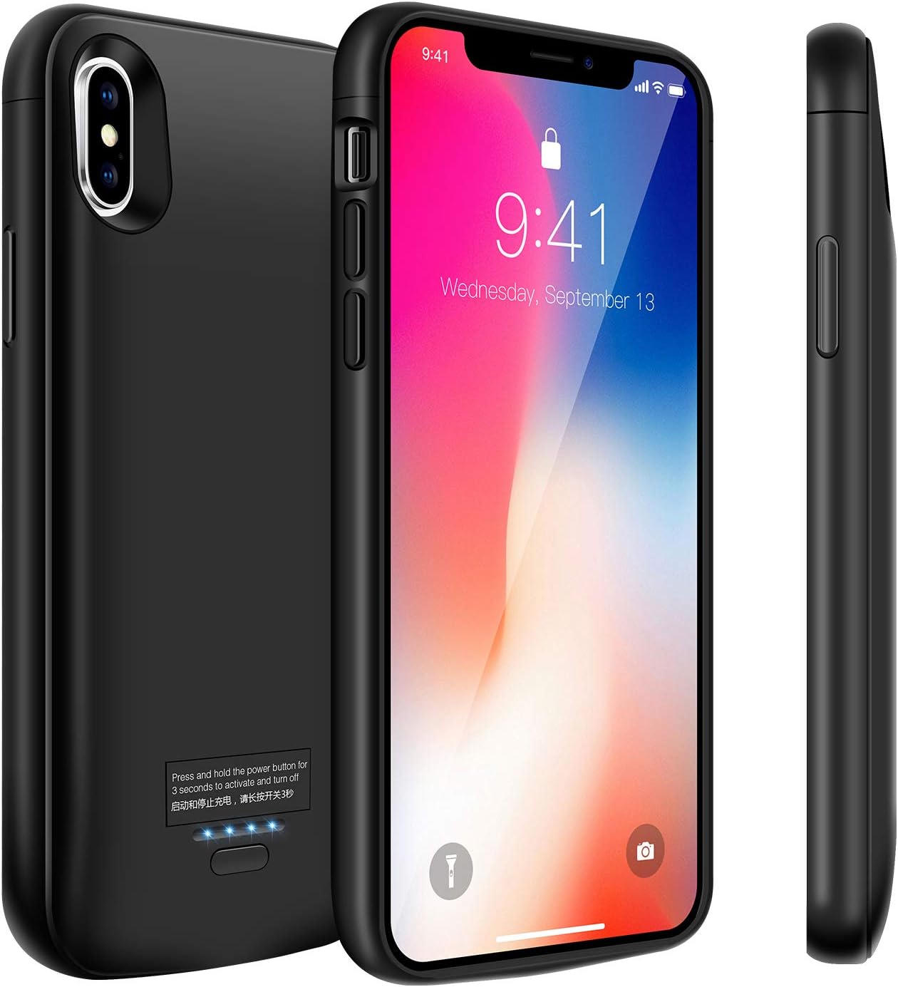 Battery Case for iPhone Xs/X, 4000mAh Portable Charger Case, Rechargeable Extended Battery Charging Case for iPhone Xs/X (5.8 inch), Compatible with Wire Headphones-Black