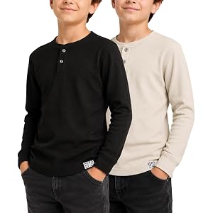 AEROPOSTALE Boys 2-Pack Long Sleeve Cotton Waffle Henley Thermal Shirts | Soft Cotton Blend Waffle Knit, Henley Placket, Rela