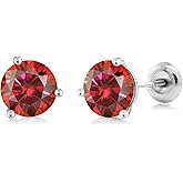 Gem Stone King 14K White Gold Gemstone Birthstone Stud Earrings for Women Men | 6.5MM Round 3-Prong Martini Setting | Screw Back | Fine Jewelry Gifts for Her and Him