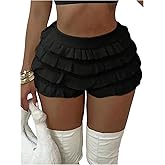 BEAUDRM Women's Y2k Ruffle Mini Shorts Layered Micro Shorts Elastic High Waisted Bloomers