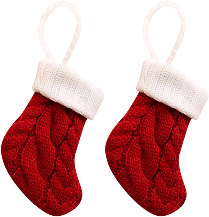 Telisii 12Pcs Christmas Knitting Socks Cutlery Cover Christmas Party Decoration,Christmas Mini Small Socks Red