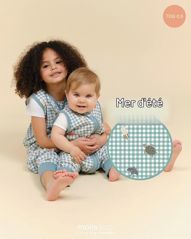 molis&co - Gigoteuse été - Gigoteuse Bébé Tog 0,5-100% Coton (Oeko-TEX) - Coton Turbulette Longueur Ajustable (60-70 cm) pour Garçon en Fille - Summer Sea