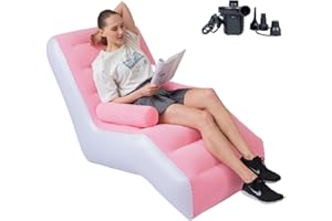 PLKO Inflatable Chaise with Household air Pump，Lounger Sofa for Indoor Living Room Bedroom, Outdoor Travel Camping Picnic,Pink