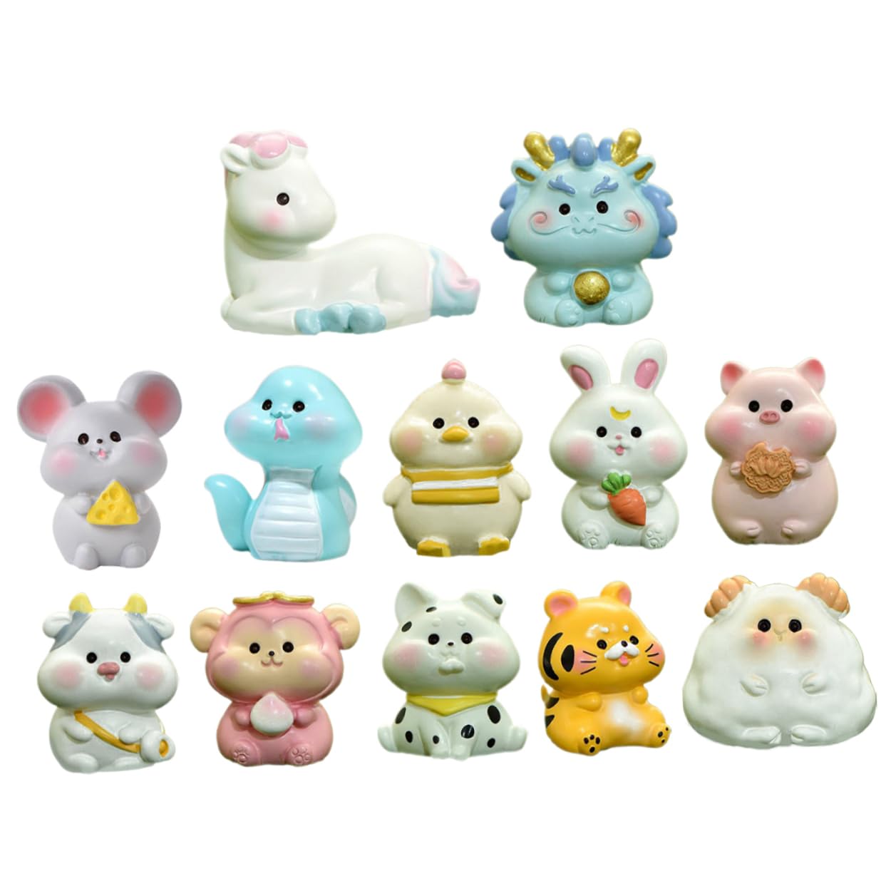 ABOOFAN 12pcs Zodiac Ornaments Chinese Zodiac Charms Zodiac Animal New Year Car Mini Lucky Ornament Bonsai Decor Lucky Fortune Statue Bonsai Craft Statue Figure Ingredients Miniature Resin