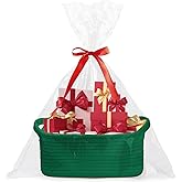 Poschnor Gift Basket with Gift Bags and Ribbons, Small Woven Rope Toy Storage Basket for Baby and Pet, 12"X 8" X 5", Green