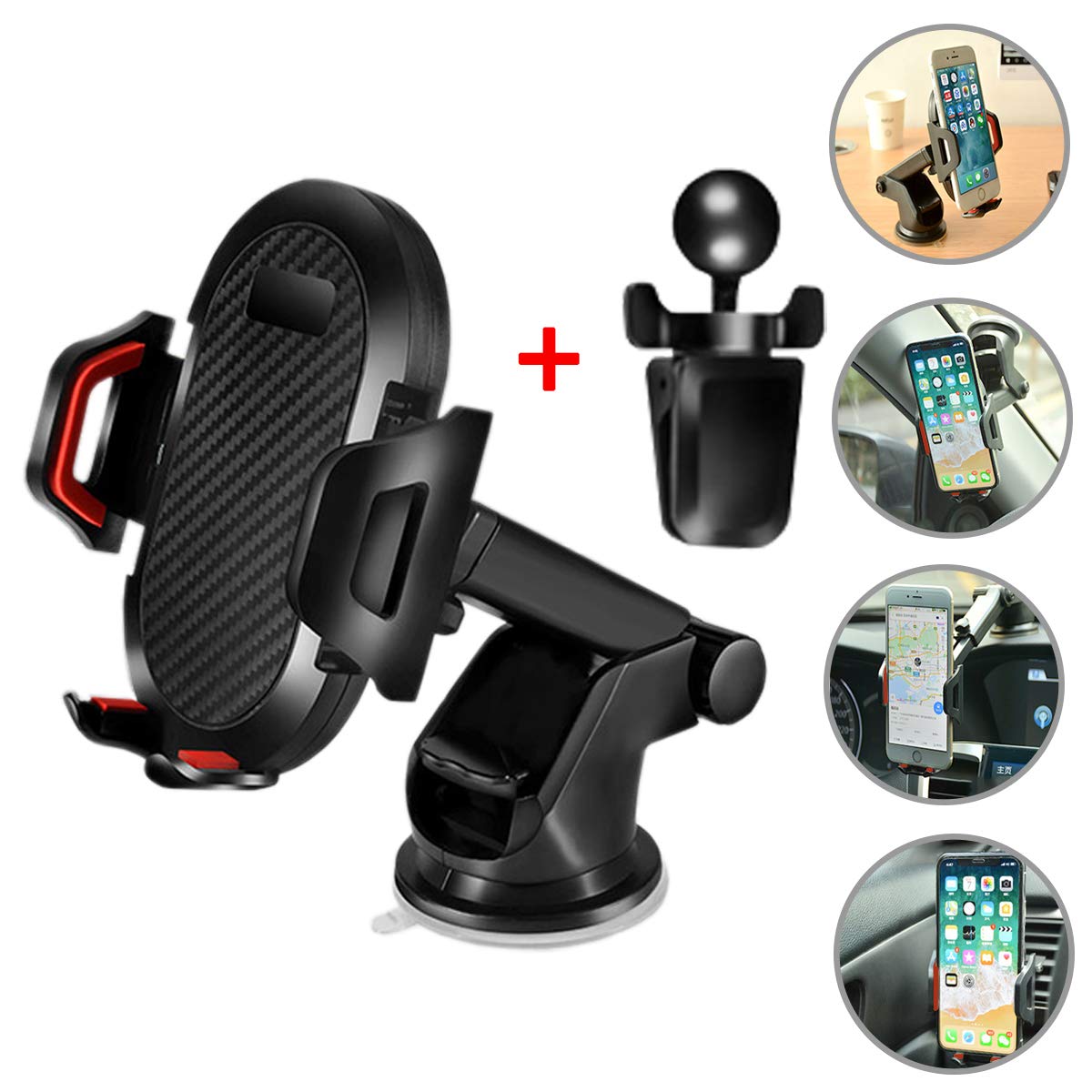 FENGGU T2 One-Hand Automatic Car Cell Phone Mount Holder for Car Air Vent Dashboard Windshield Multi-fonction Tablet Phone Car Holder Cradles for Phone Car iPhone X/8/7/6/6s Plus Samsung Galaxy