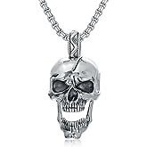 Lattd Skull Head Necklace 925 Sterling Silver/18K Gold Plated/Black Gothic Skull Jewelry for Men, with Stainless Steel Chain 22+2 Inch