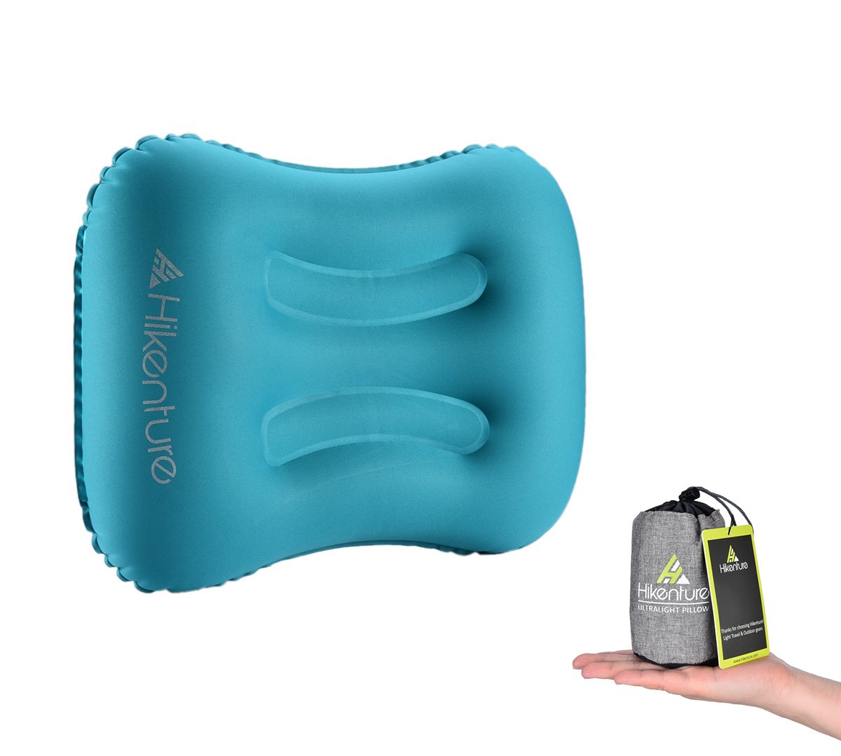 HIKENTURE Inflating Picnic Pillow Lightweight Beach Pillow - Comfortable Portable Compact Outdoor Pillow for Camping, Backpacking, Hiking - In Airplane, Car, Beach, Office (Blue)