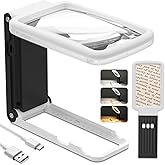 Coteck 10X Magnifying Glass with Light and Stand, Real Glass Lens, Rechargeable Foldable Handheld Magnifier, 3 Color Modes Di