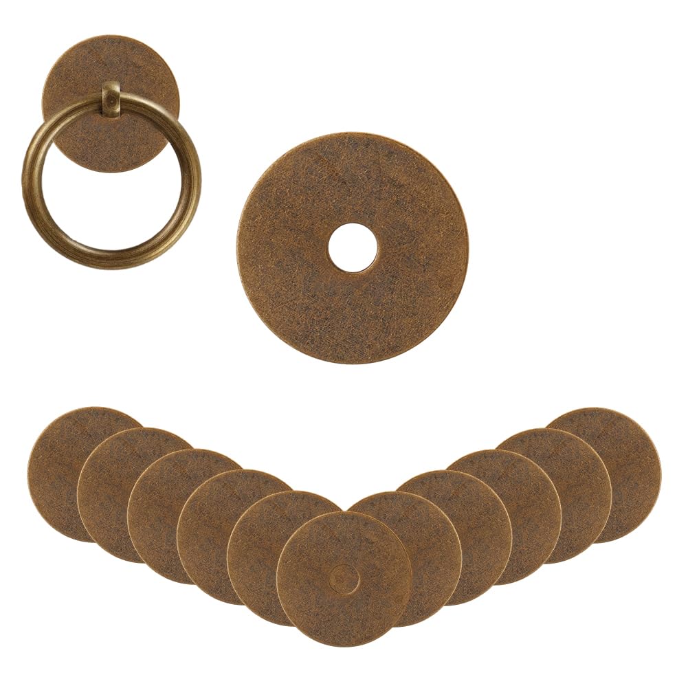 SUPERFINDINGS 12Pcs Round Brass Backplate Washers Antique Bronze Gasket 1.16Inch Hardware Classical Furniture Decoration Hardware Accessories for Wardrobe Cupboard Decoration