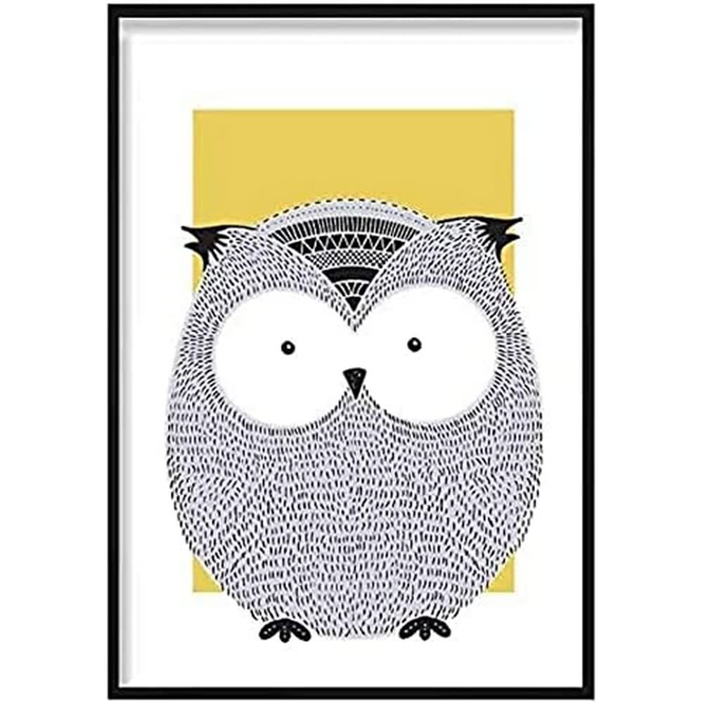 Artze Wall Art Owl Sketch Style Nursery Poster, 50 cm Width x 70 cm Height, Yellow