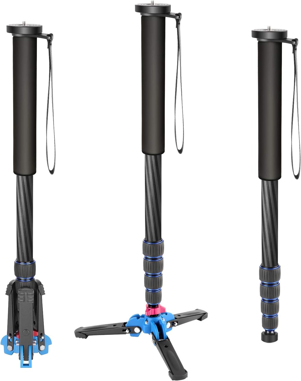 Neewer Extendable Camera Carbon Fiber Monopod with Foldable Tripod Support Base: 5-section Leg for Canon Nikon Sony DSLR Cameras, Payload up to 5kg (Monopod+Base-Carbon Fiber) - Image 4