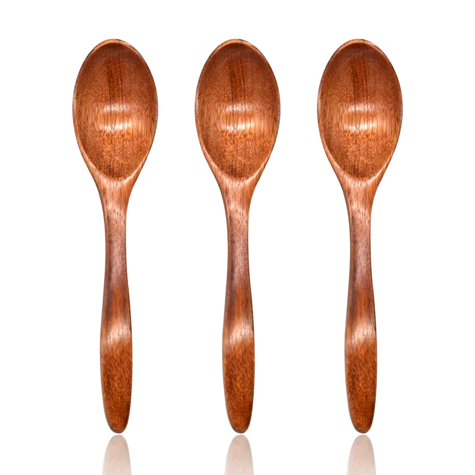 Wooden Spoon Set of 3, 7'' Natural Wooden Soup Spoon Teaspoons Coffee Spoon Wooden Cutlery Spoons for Tea Honey Sugar Rice Mixing Stirring Eating