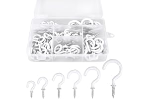 Romeda 90 Pcs White Ceiling Hooks kit, 6 Sizes Vinyl Coated Screw-in Plant, Kitchen, Cup, Ceiling Hooks for Hanging (1/2in, 5/8in,3/4in,7/8in,1'',1-1/4in)