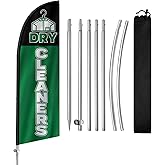 QSUM Dry Cleaners Feather Flag Kit, 8FT Swooper Banner for Dry Cleaning Business Advertising, Durable Polyester Flag with Aluminum Pole, Ground Spike & Carrying Bag
