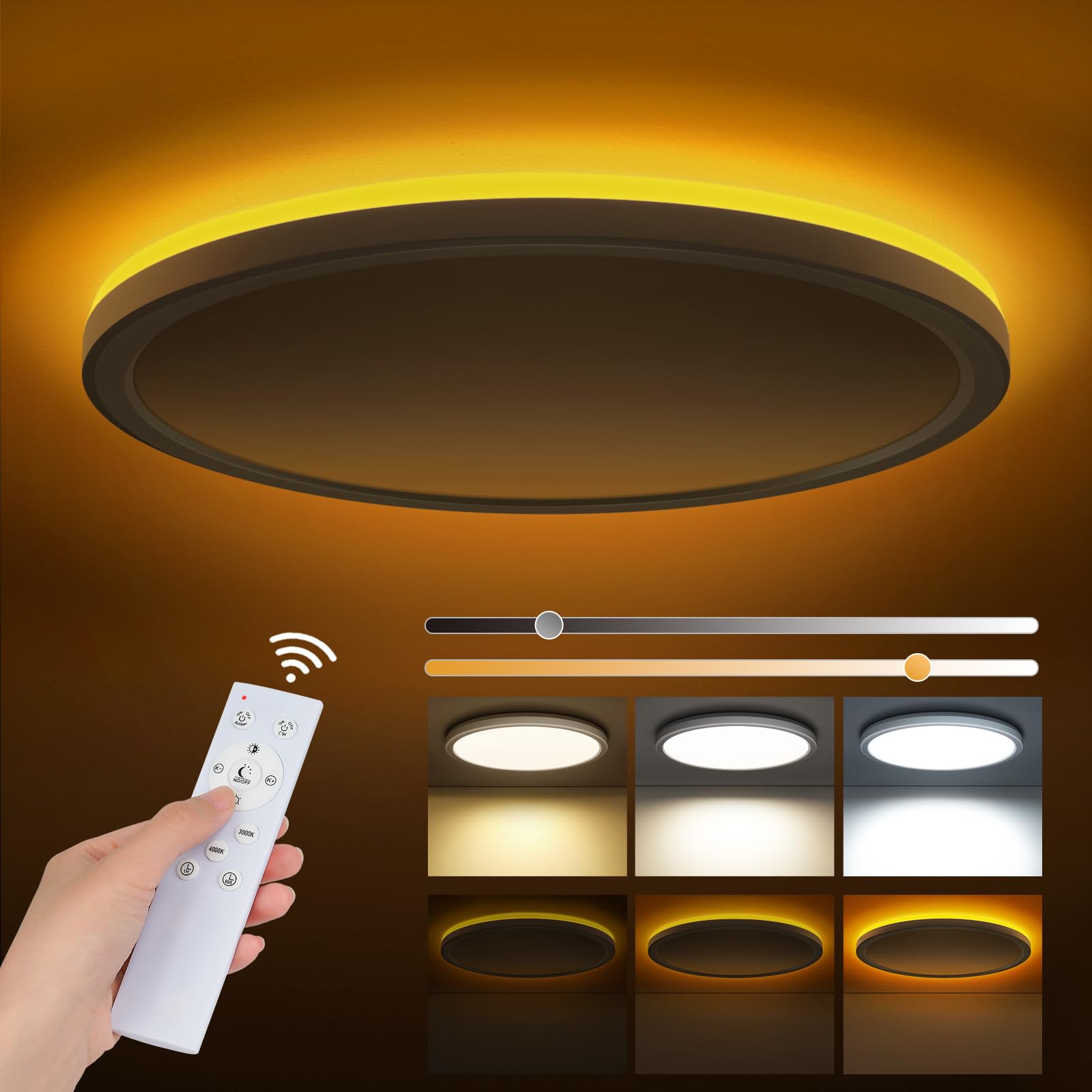 ONEWAY LED Ceiling Lights for Bedroom,24W 2400lm Dimmable Bathroom Lights Ceiling Lights Living Room with 1800K Night Light & 3000-6500K,Panel Smart Flush Ceiling Light for Kitchen Hallway OfficeØ29CM