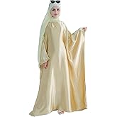 Abaya Muslim Dress Women Satin Prayer Dress Batwing Long Sleeve Middle East Arabian Robe with Hijab