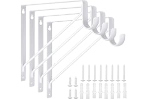 AKOLAFE 4 Pack Heavy Duty Closet Shelf & Rod Bracket, 11 x 10.2 x 1 Inch Clothes Hanger Pole Support Bracket, White Closet Rod Support Hooks Wall Mounted Round Closet Rod Brackets for Tubing, Anchor Hardware