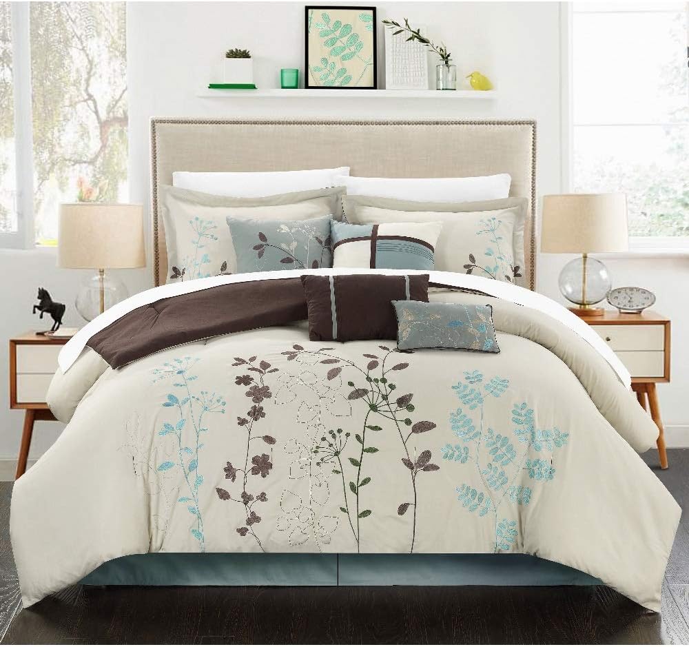 Amazon HNU 8 Piece Floral Comforter Set Queen Oversized Bedding 