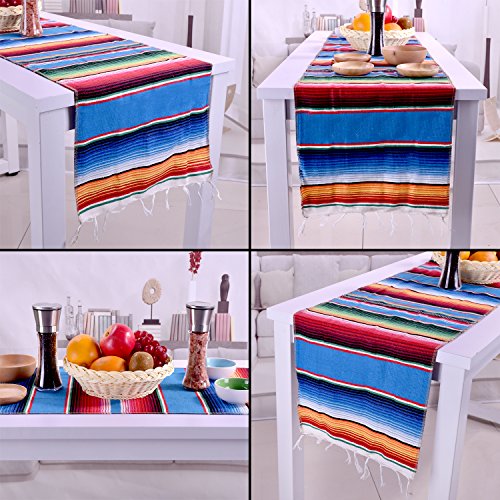 SevenFish Mexican Serape Table Runners for Mexican Party Table Decorations, 14 by 84 inch, Falsa Stripe Pattern
