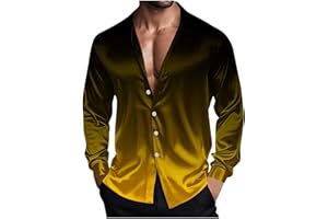 Xiaojmake Men's Silk Satin Dress Shirts Ombre Long Sleeve Button Down Lounge Shirt Formal Business Prom Party Wedding Shirts
