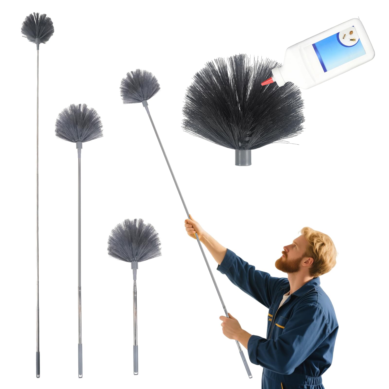 Photo 1 of 7.55ft Cobweb Duster with Extension Pole - Web Pole Compatible with Delta Dust, Web Brush for Apply Powder Duster to Hard-to-Reach Area, Telescoping Corner Dusters for High Corner and Wall Void
