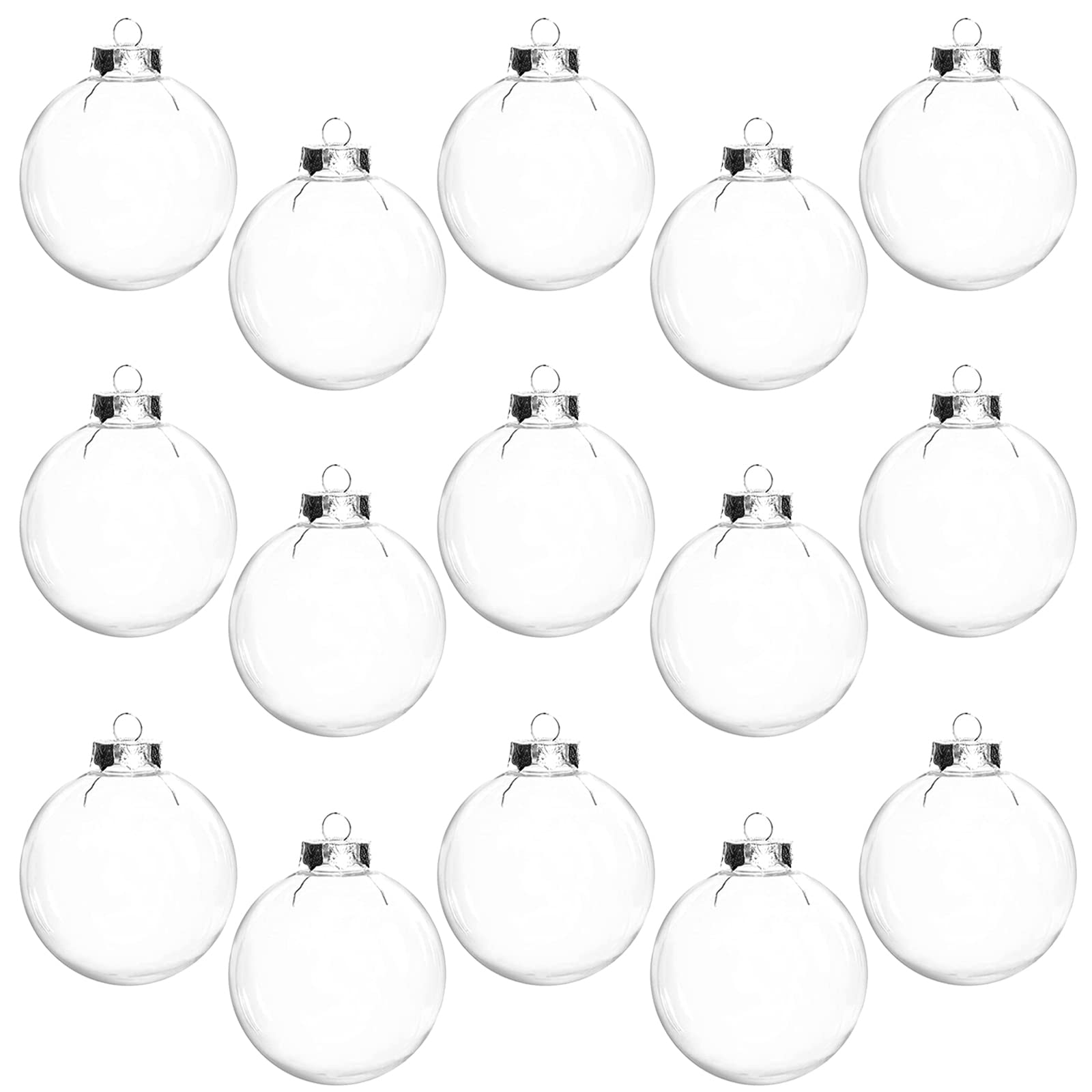 Photo 1 of 15 Pcs DIY Clear Plastic Fillable Balls Ornament, 2.36Inch Transparent Ornaments Shatterproof Christmas Balls for Christmas, Halloween, Birthday, Wedding Decor, DIY Crafts Decorations (60 mm)