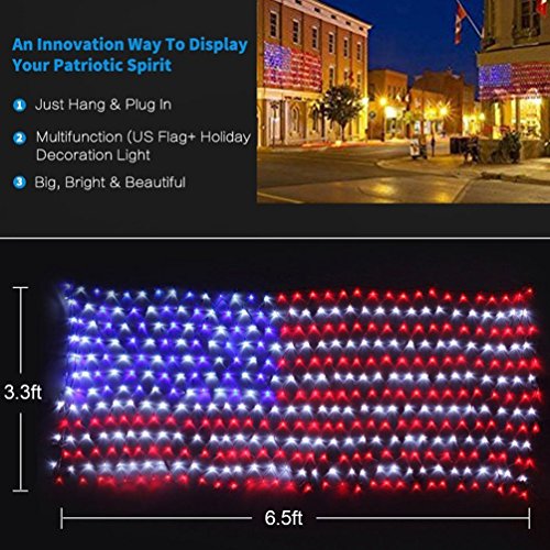 Decute Upgraded American Flag Lights, 390 LED Christmas String Light Decoration for Holiday Independence Day Memorial Day Garden Outdoor Indoor Bed Canopy Patio, UL Certification