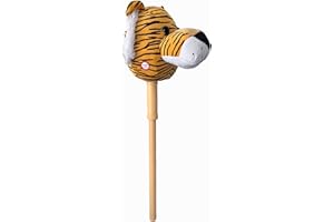 PonyLand: Music Stick Animal - Orange Tiger - Music Button, Sturdy Two-Piece Stick W/Colorful Soft Plush Animal Head, Pretend Play, Kids Ages 3+