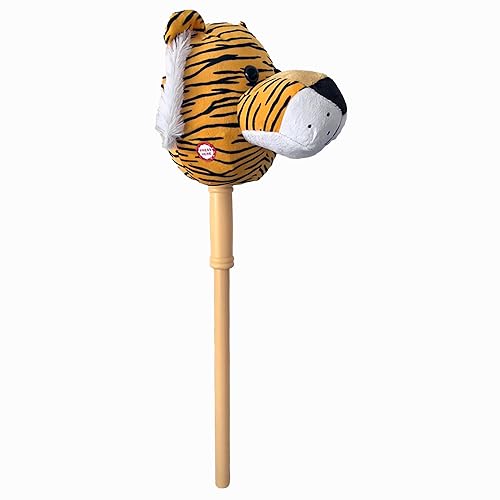 PonyLand: Music Stick Animal - Orange Tiger - Music Button, Sturdy Two-Piece Stick W/Colorful Soft Plush Animal Head, Pretend Play, Kids Ages 3+