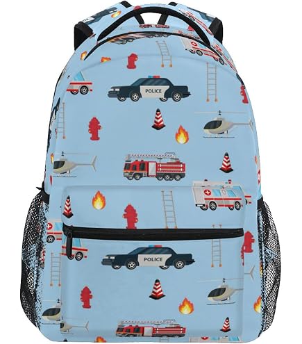 GIHSWE Ambulance Backpack Set for Kids Boys, 3 Pcs School Backpacks Matching Combo for Children, Large Capacity Back to School Bookbag with Lunch Box Bundle for Camping Travel