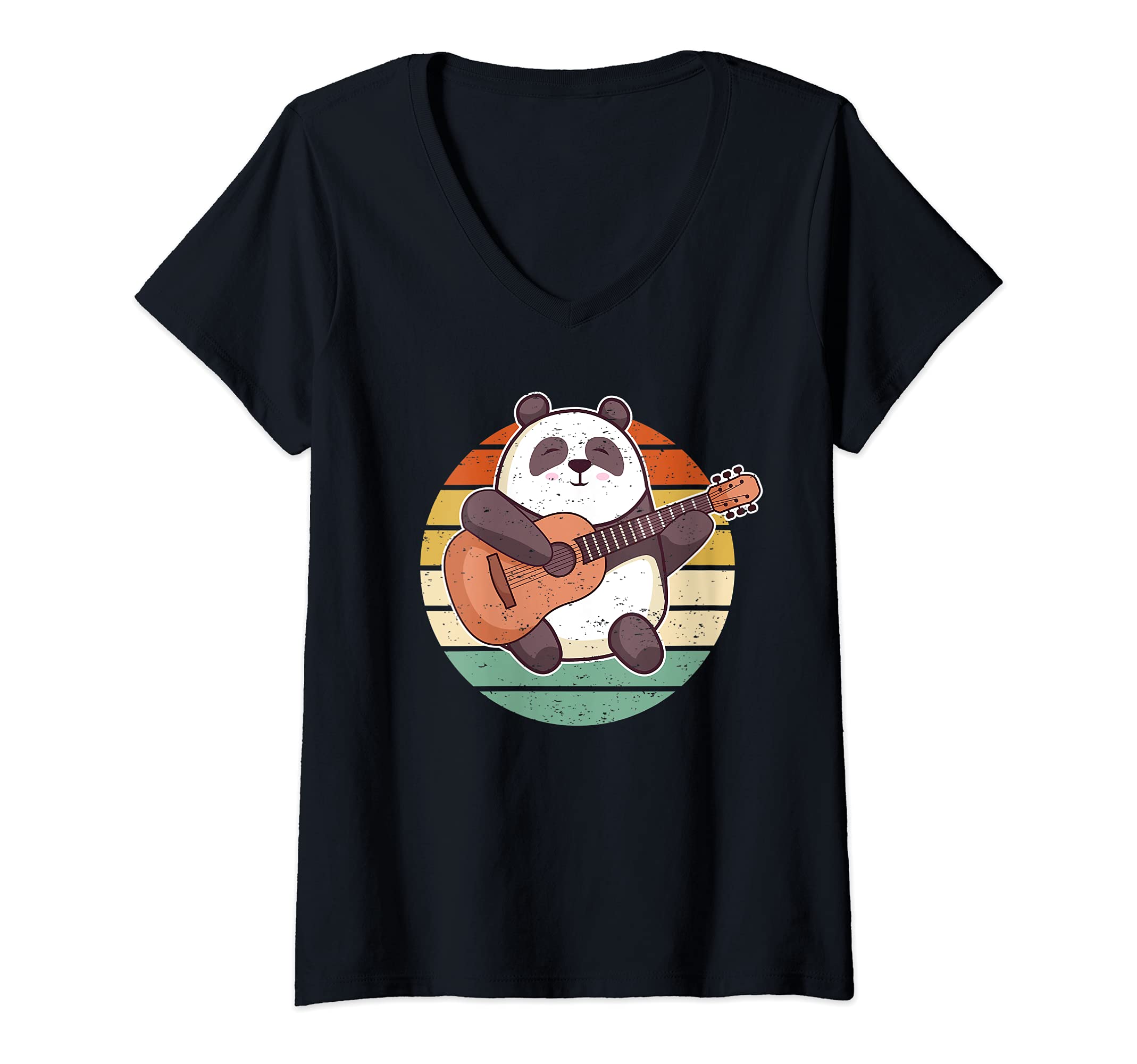 Womens Panda Guitar Player Guitarist Bear V-Neck T-Shirt