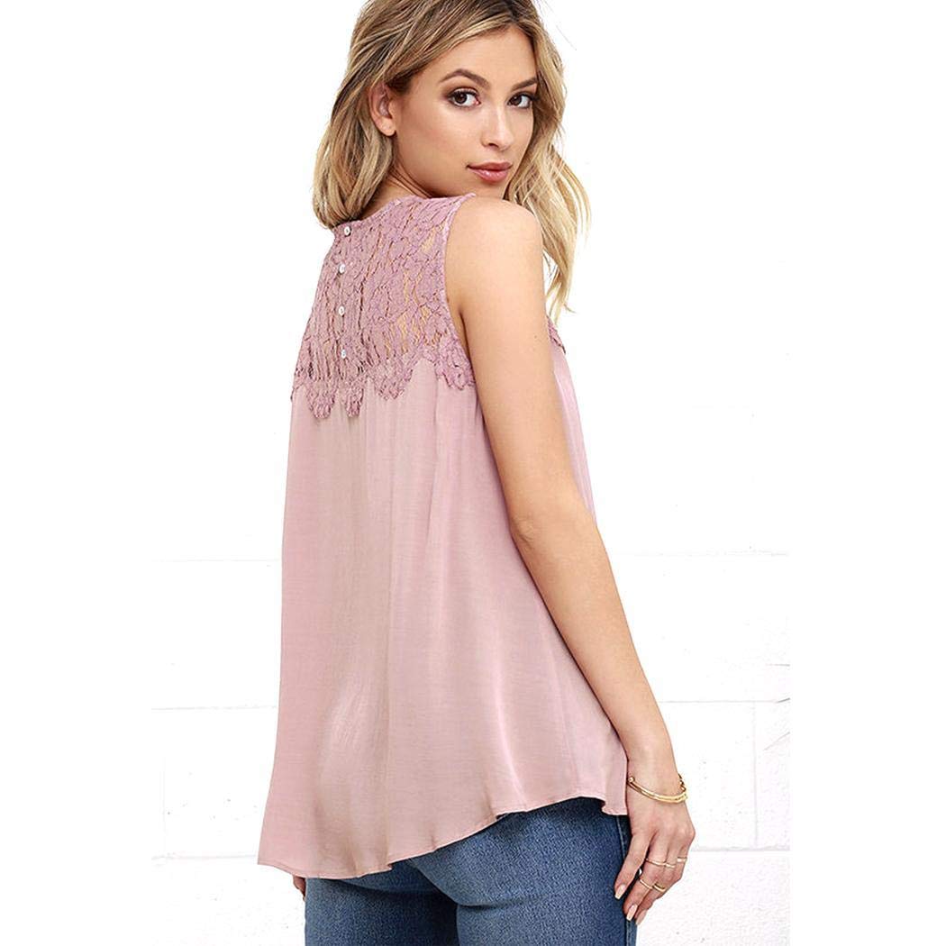 bommon Women Casual Floral Patchwork Sleeveless Loose Blouse Chiffon Tank Tops Vest Tops Light Pink