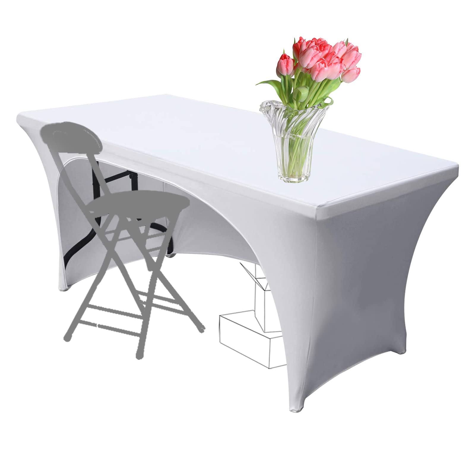 Dololoo Stretchable Tablecloths 4ft for Rectangle Tables with Open Back, Fitted Spandex Rectangular Patio Table Covers, Wedding, Party, Kitchen, Beauty Event Decoration (White, 1 Pack-4ft)